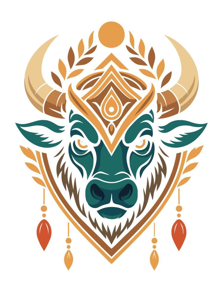 Stylish Abstract Bull Illustration with Ornate Tribal and Geometric Patterns vector