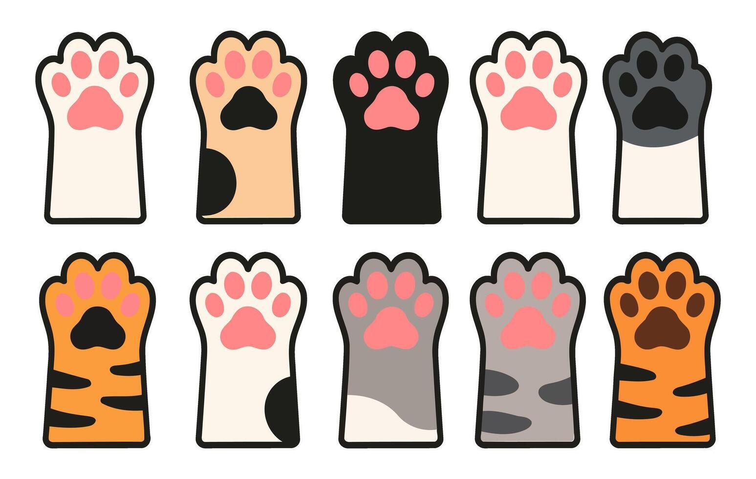 Creative Collection of Paw Print Designs Featuring Cats in Various Colors vector
