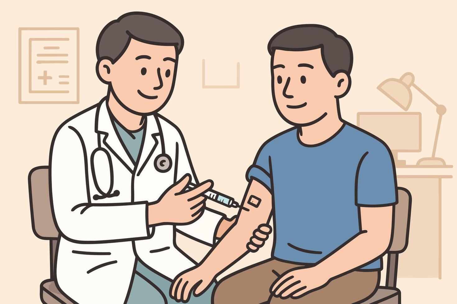 Healthcare Professional Giving a Vaccine to a Patient with a Smile in a Clinic vector