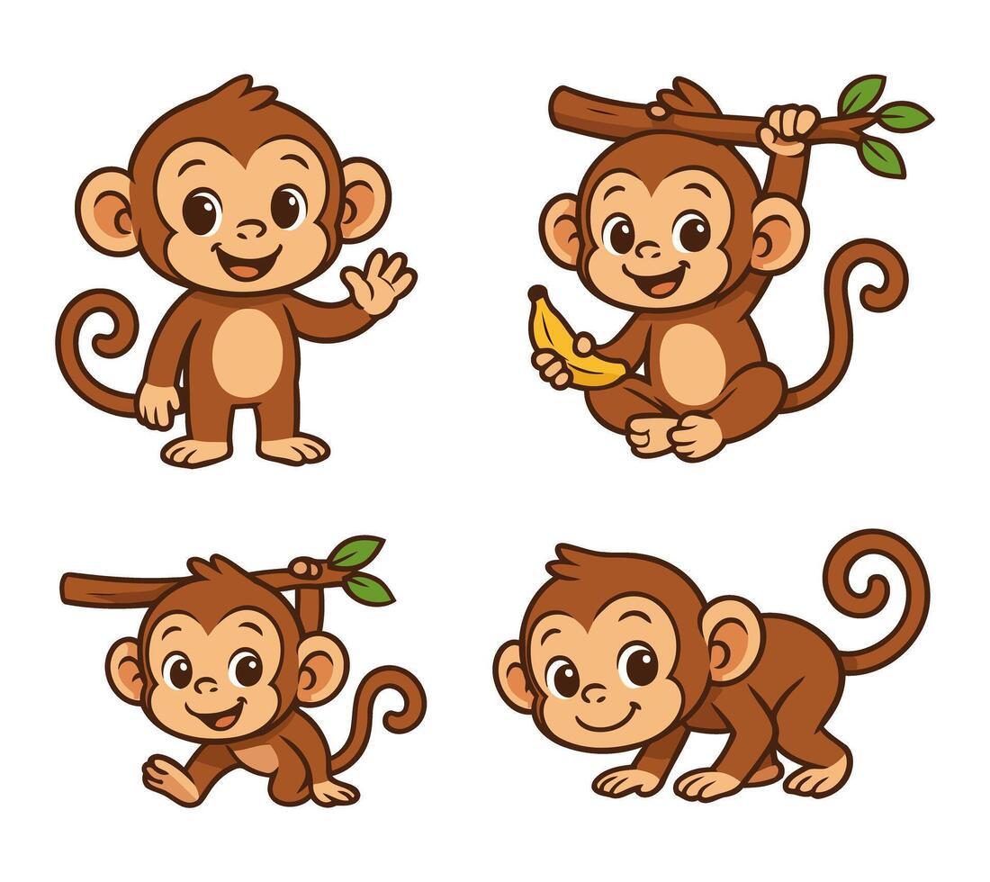 Fun and Friendly Monkey Characters with Different Poses and Playful Actions vector