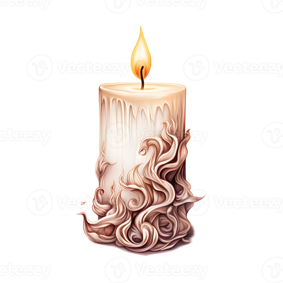 A candle, its wax gently sculpted by the heat, emanates a soft, warm glow, casting dancing shadows that whisper tales of tranquility and serenity. png