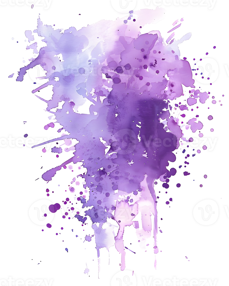 Abstract Watercolor Splatter A vibrant, abstract watercolor design bursts forth, a dynamic blend of purple hues. png