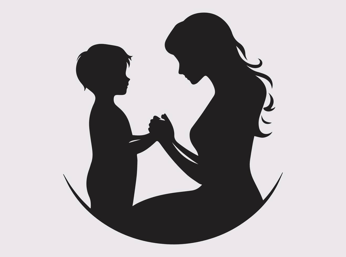 Happy Mother's Day Black Silhouette Image of Mother and Child Holding Hands vector
