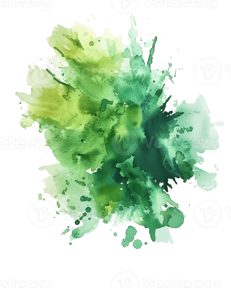 vibrant splash of watercolor green paints, showcasing a stunning array of greens, conveying an energetic and artistic essence. png