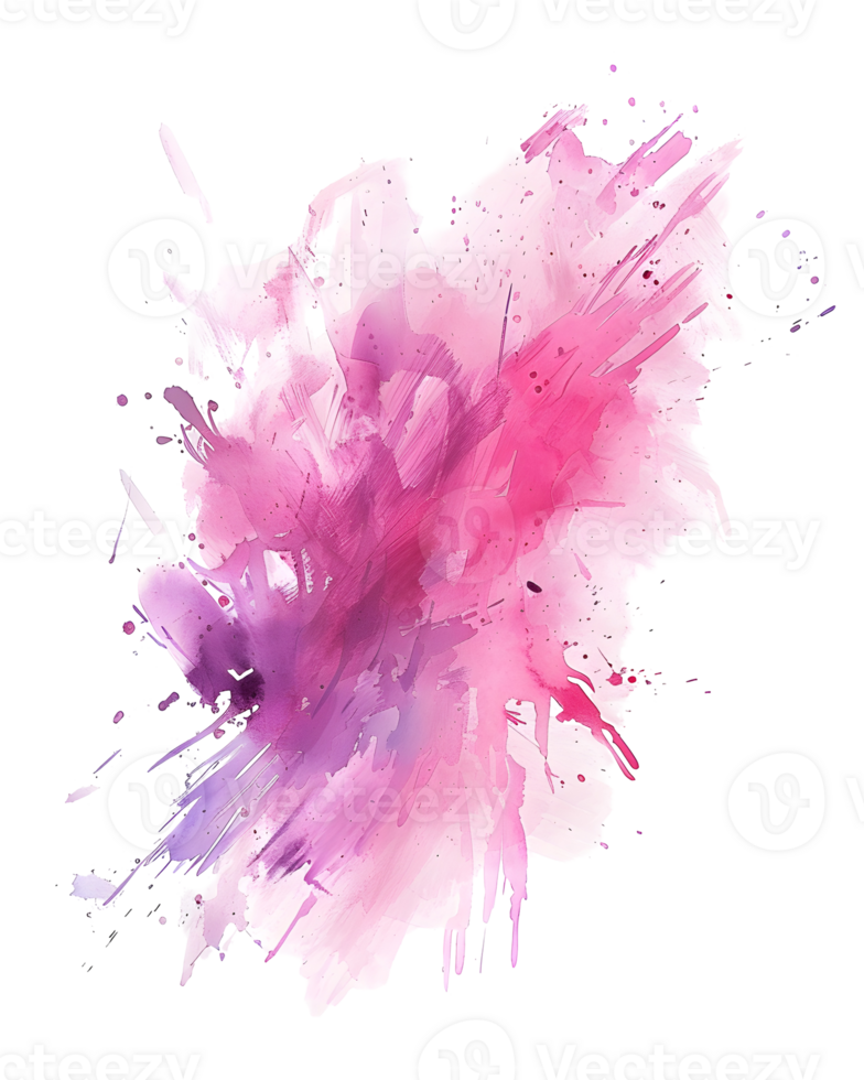 vibrant abstract composition features an explosion of pink and purple watercolor paint, creating a dynamic and artistic visual. png
