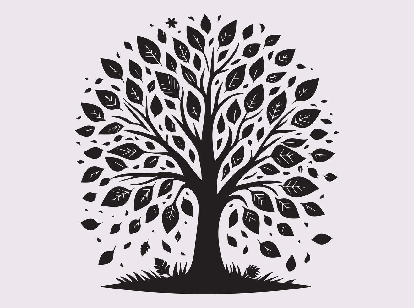Fall Tree with Black Leaves Silhouette Simple Autumn Nature Inspired Artwork vector