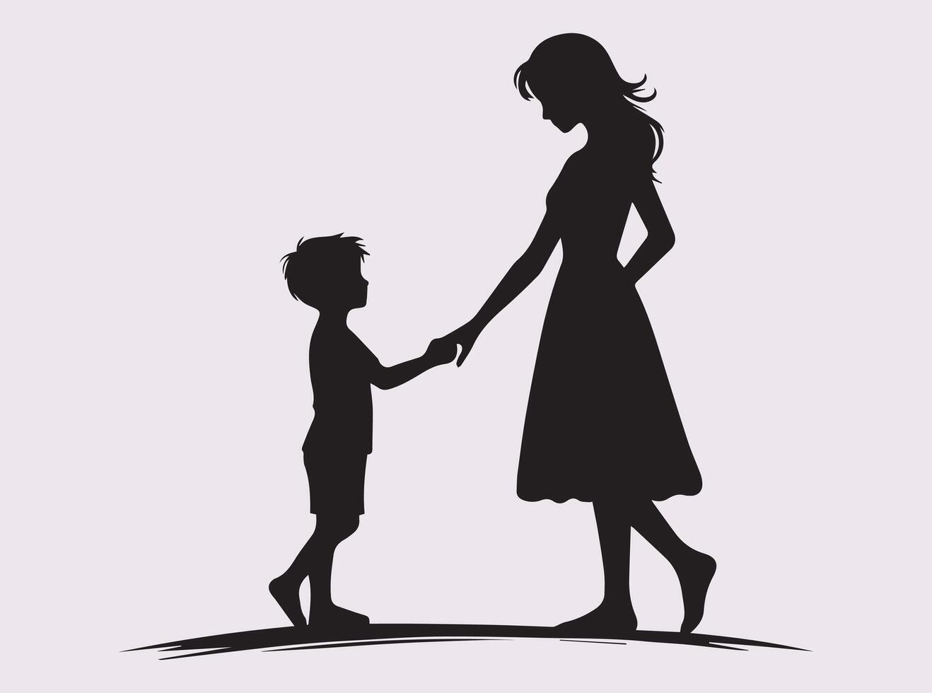 Black Silhouette Art of Mother and Child Holding Hands for Mother's Day vector