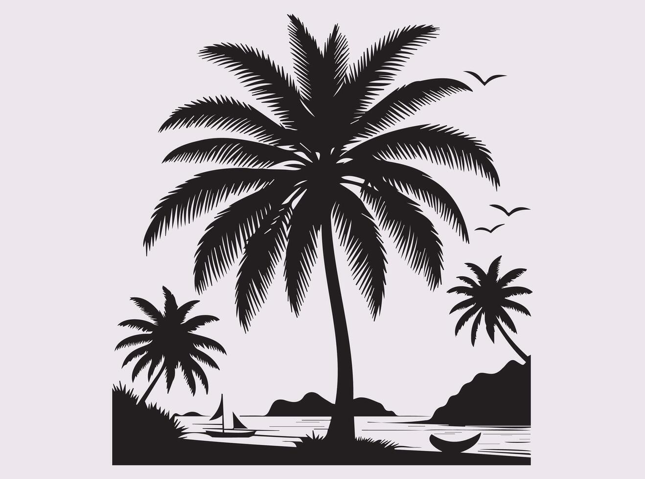 High Quality Coconut Tree Silhouette for Beach and Palm Landscape Artwork vector