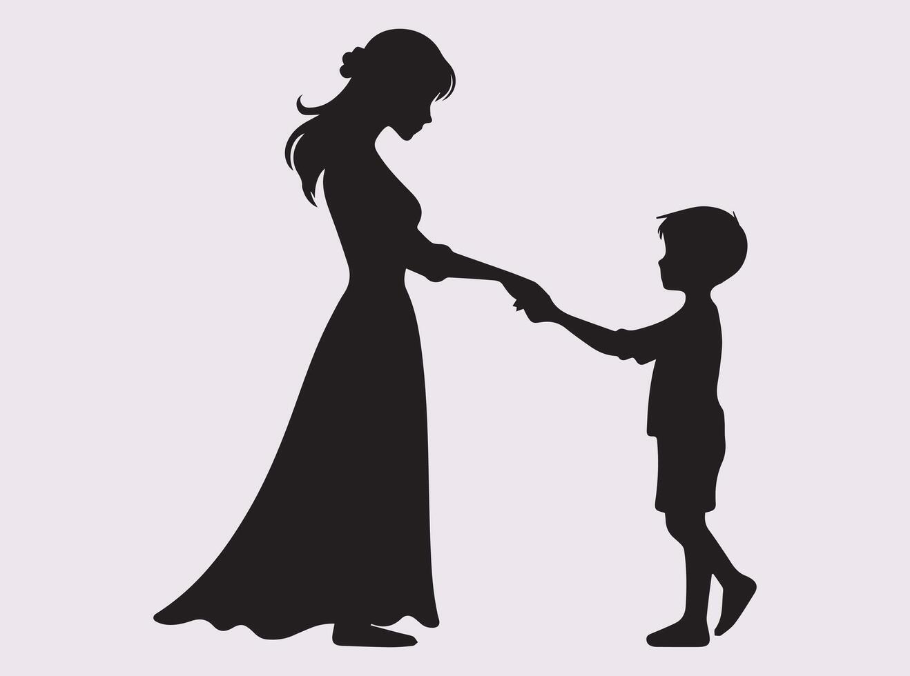 Mother and Child Holding Hands Silhouette Happy Mother's Day Black Art Image vector
