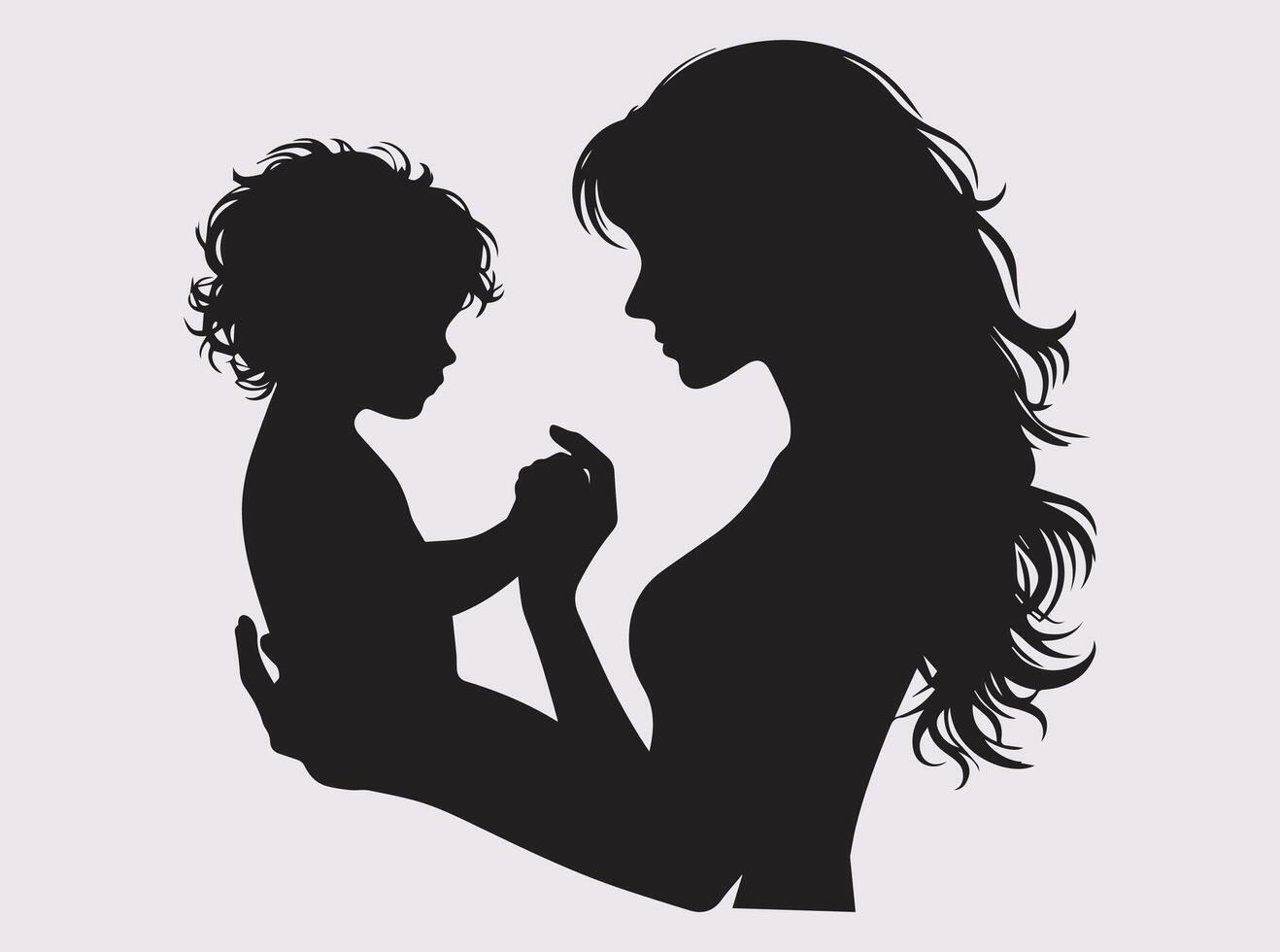 Black Silhouette of Mother and Child Holding Hands for Mother's Day Gift Idea vector
