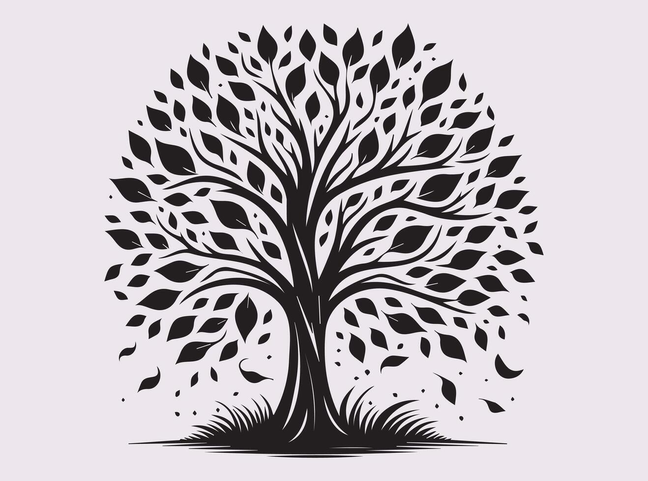 Autumn Tree Silhouette with Black Leaves Ideal for Fall and Nature Art Designs vector