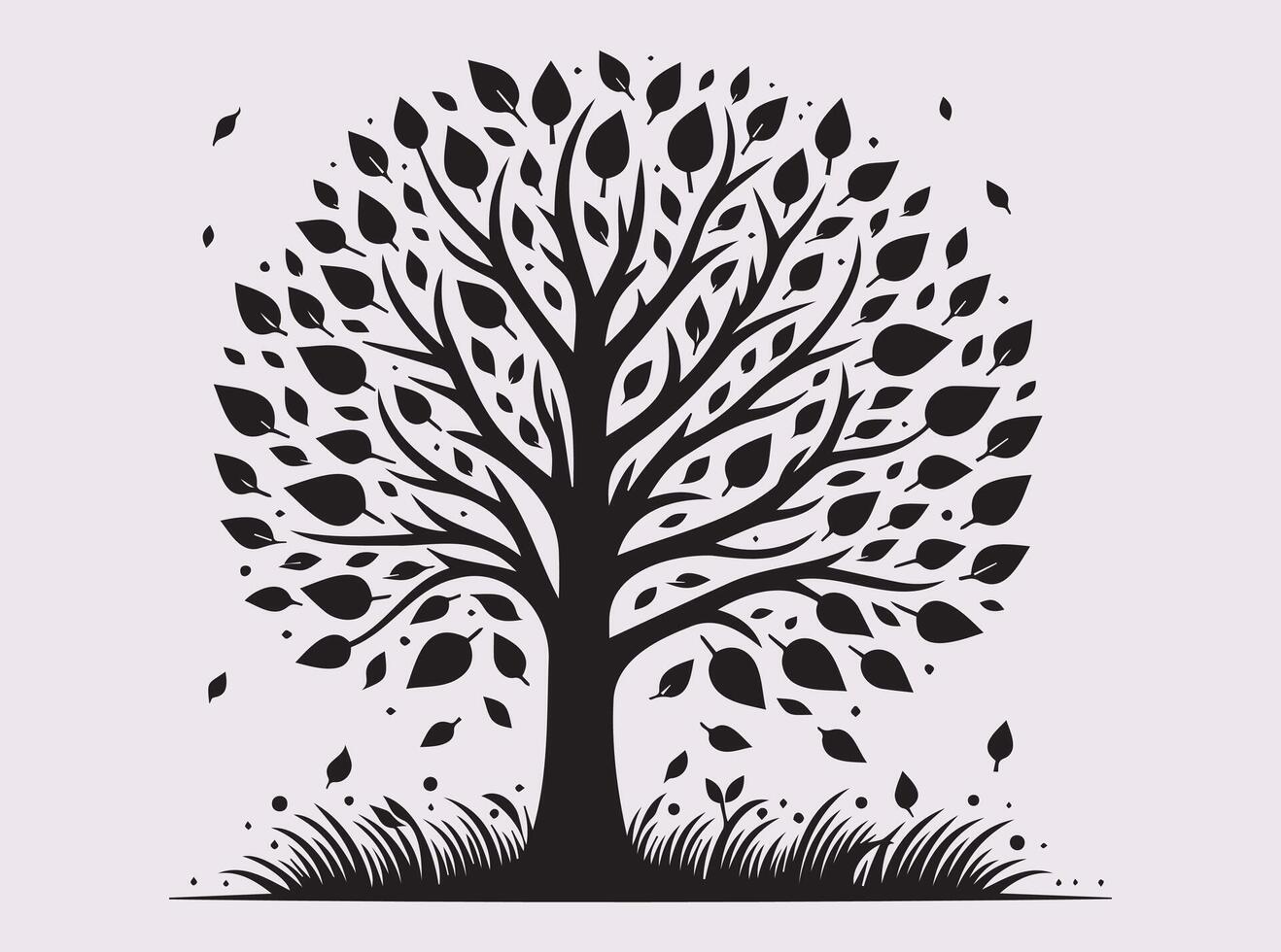 Black Fall Tree with Leaves Silhouette Nature Inspired Art for Autumn Projects vector