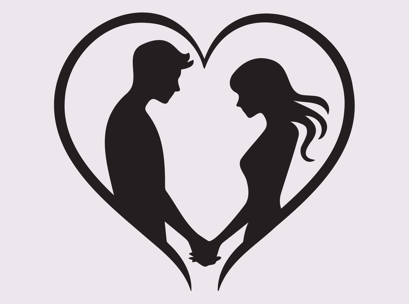 Elegant Love and Heart Shape with Couple Silhouette for Meaningful Romantic Illustrations vector