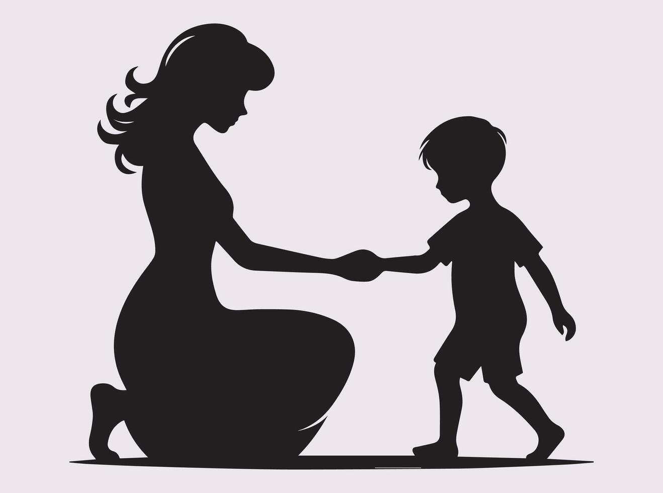 Black Silhouette of Mother and Child Holding Hands for Happy Mother's Day vector