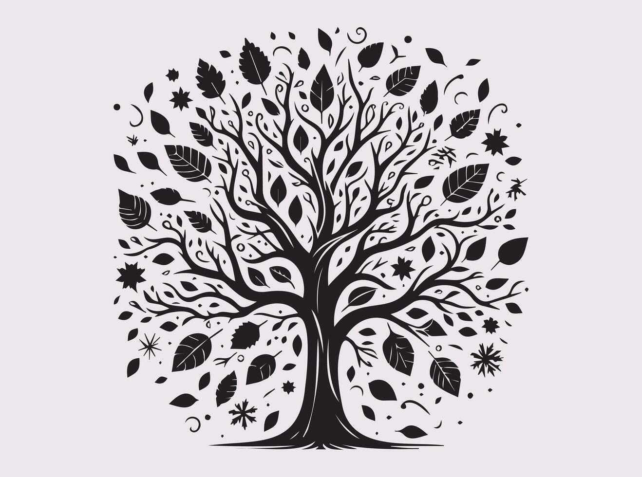 Artistic Black Silhouette of Fall Tree with Leaves for Autumn Season Illustrations vector