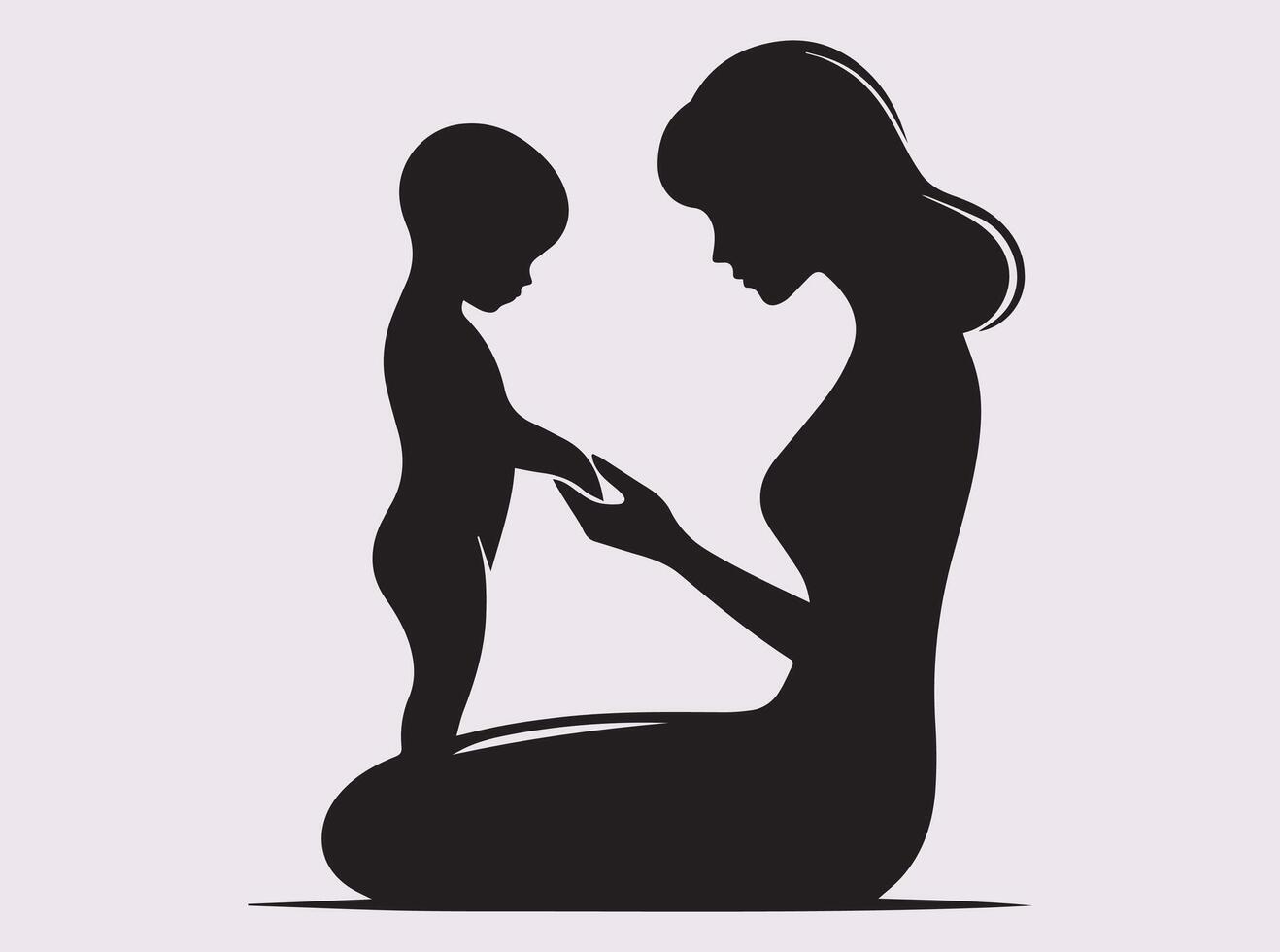 Silhouette of Mother and Child Holding Hands Black Happy Mother's Day Art Design vector