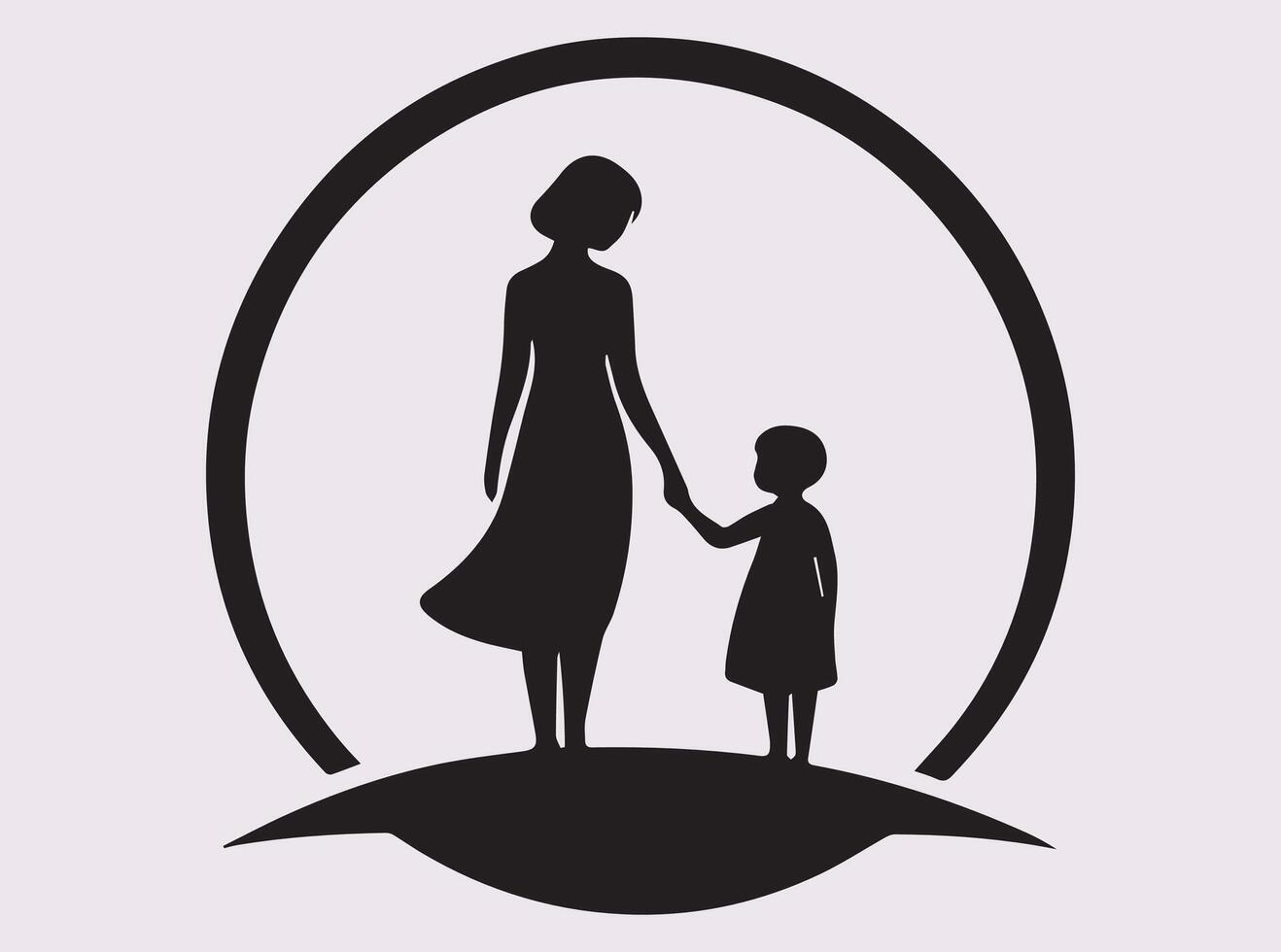 Mother's Day Black Silhouette of Mother and Child Holding Hands Artwork vector