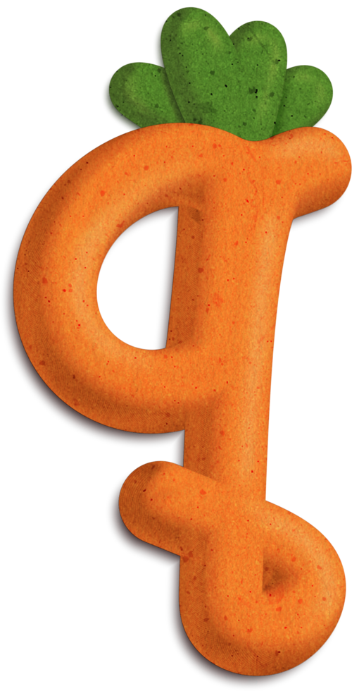 3D Carrot Letter q font colorful letter png