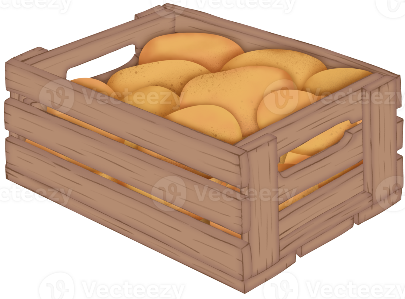 a wooden box with potatoes in it png