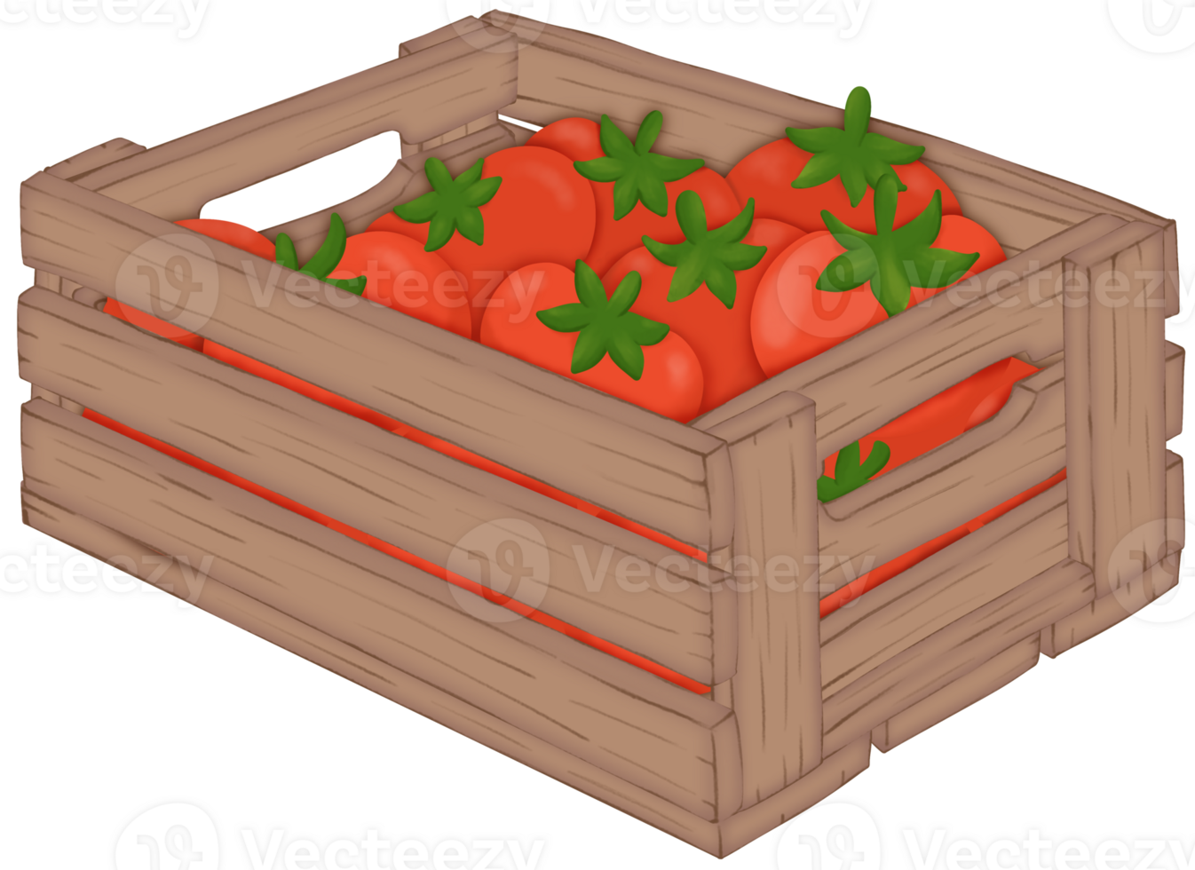 tomato in a wooden box on transparent background png