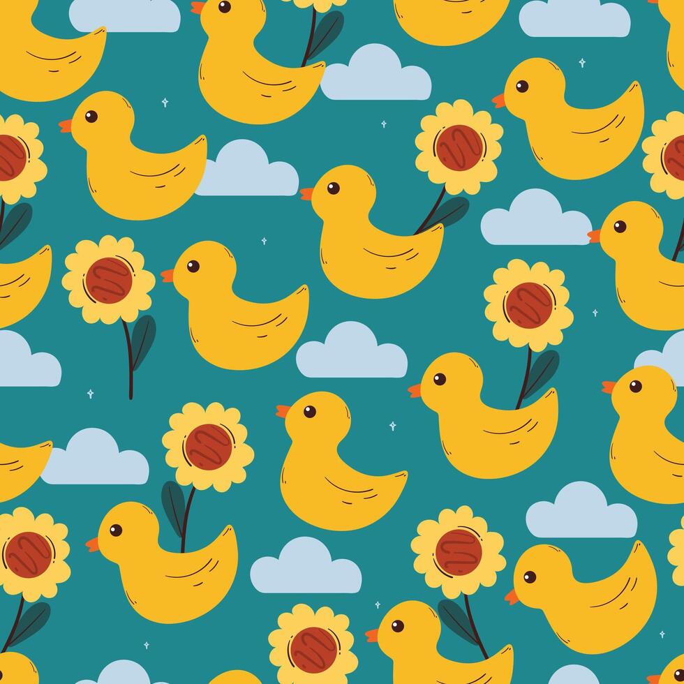 seamless pattern cute cartoon duck and flower. cute animal pattern for wallpaper, background and gift wrap paper vector