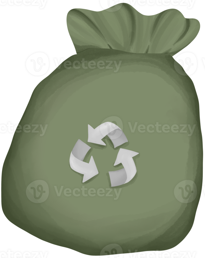 a green bag with a recycling symbol on it png