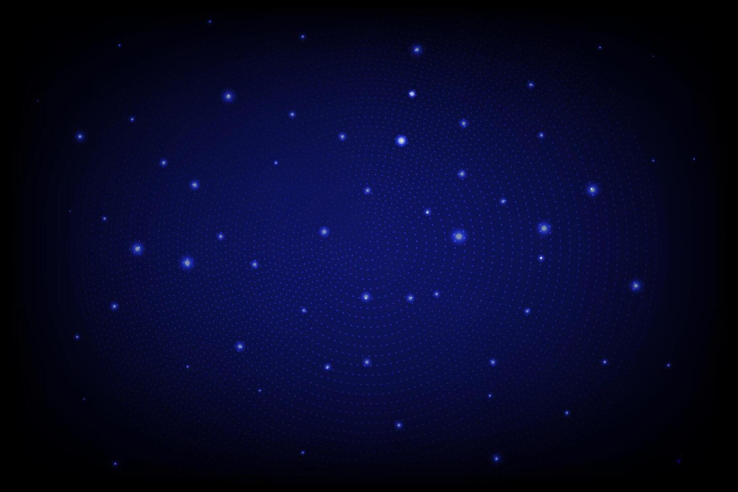 Digital starfield filled with glowing blue particle,representing data nodes in virtual galaxy.Symbolizes deep space exploration,quantum network,vastness of digital information in futuristic technology vector