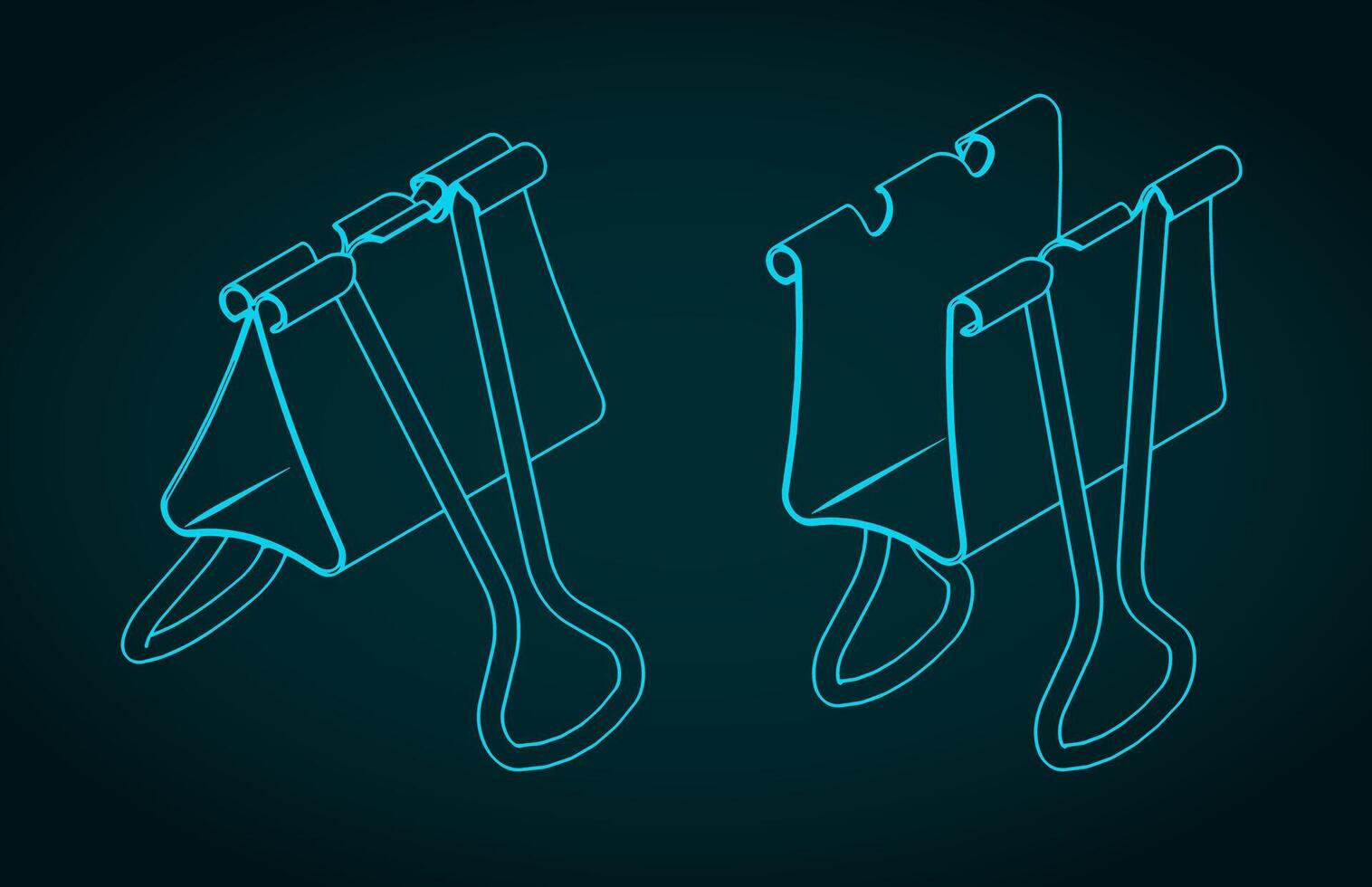 Binder clip isometric blueprints illustration vector