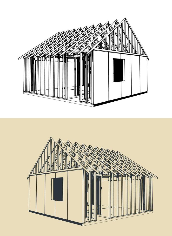 Timber frame house under construction vector
