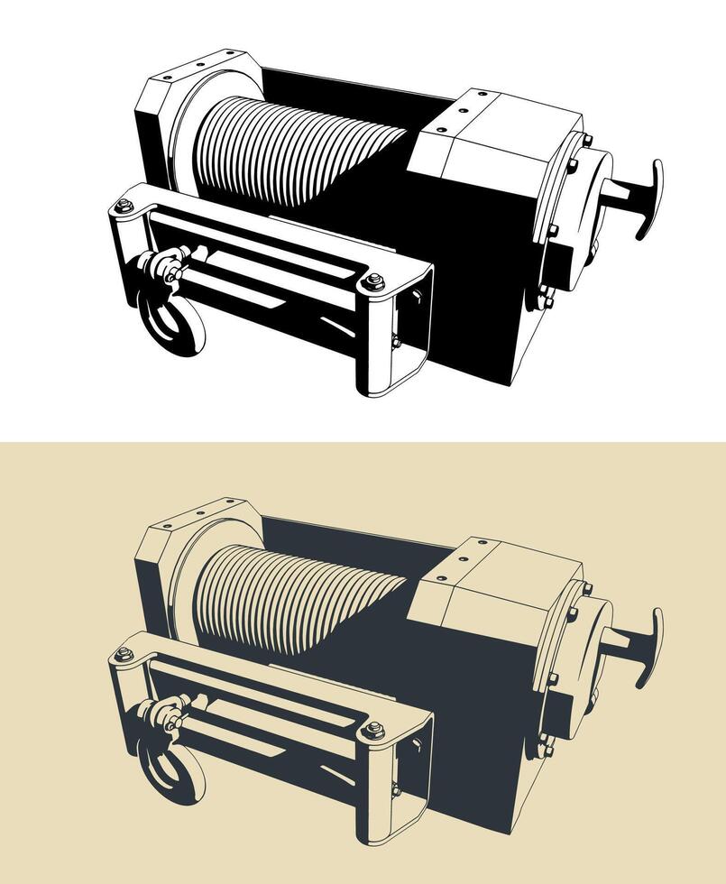 Hydraulic winch illustrations vector