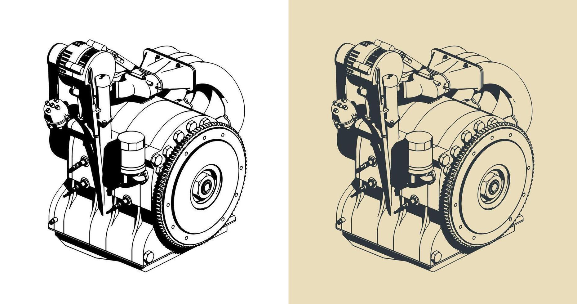 Wankel rotary engine illustrations vector