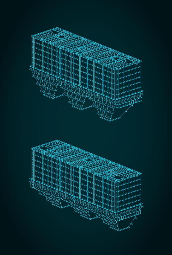 Aggregate batchers and bins isometric blueprints illustration vector