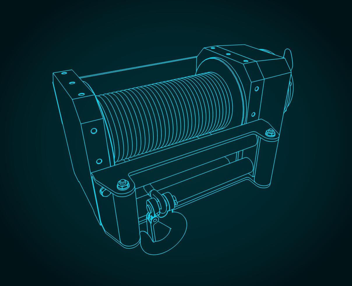 Hydraulic winch sketch vector