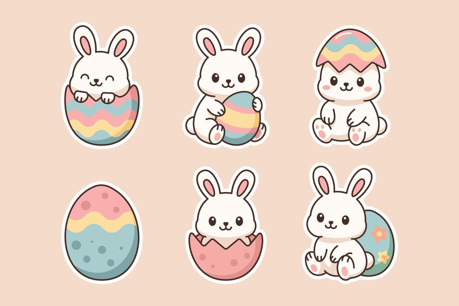 Kawaii Easter Bunny and Egg Chibi Sticker Bundle vector