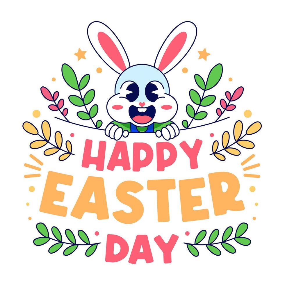 Cute Easter Bunny with Happy Easter Day Greeting and Festive Design vector