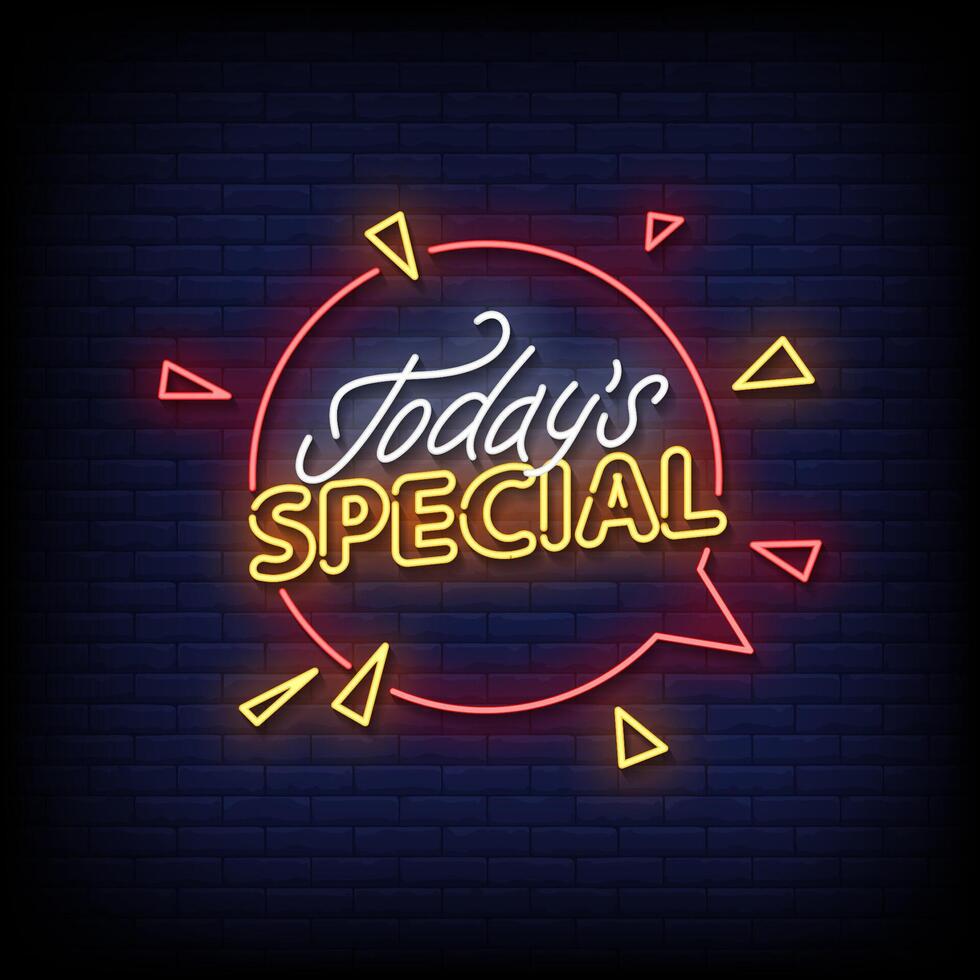 todays special neon sign with brick wall background vector