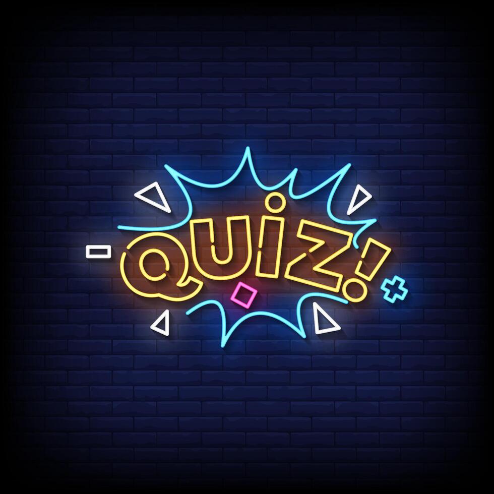 quiz neon sign with brick wall background vector