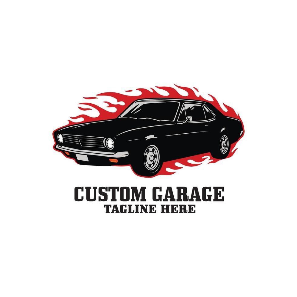 a black car with flames on it is shown in this logo vector