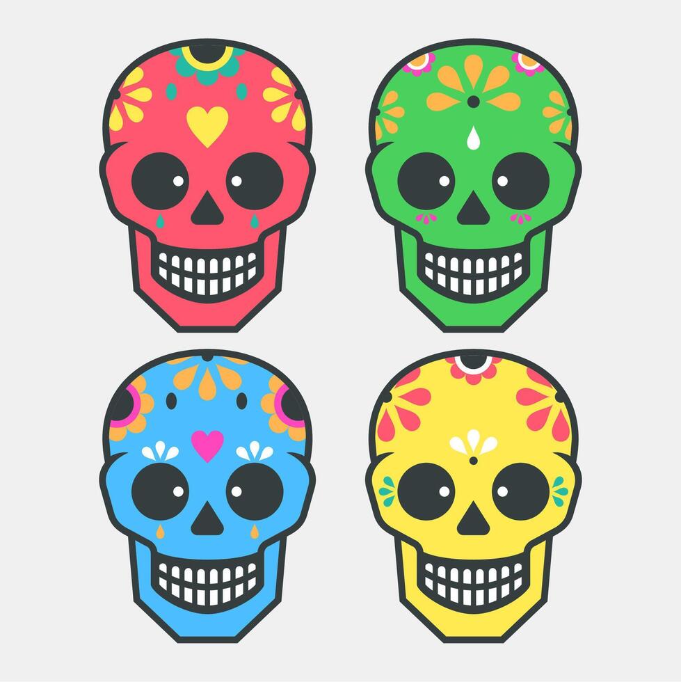 Mexican calavera skulls set isolated on white vector