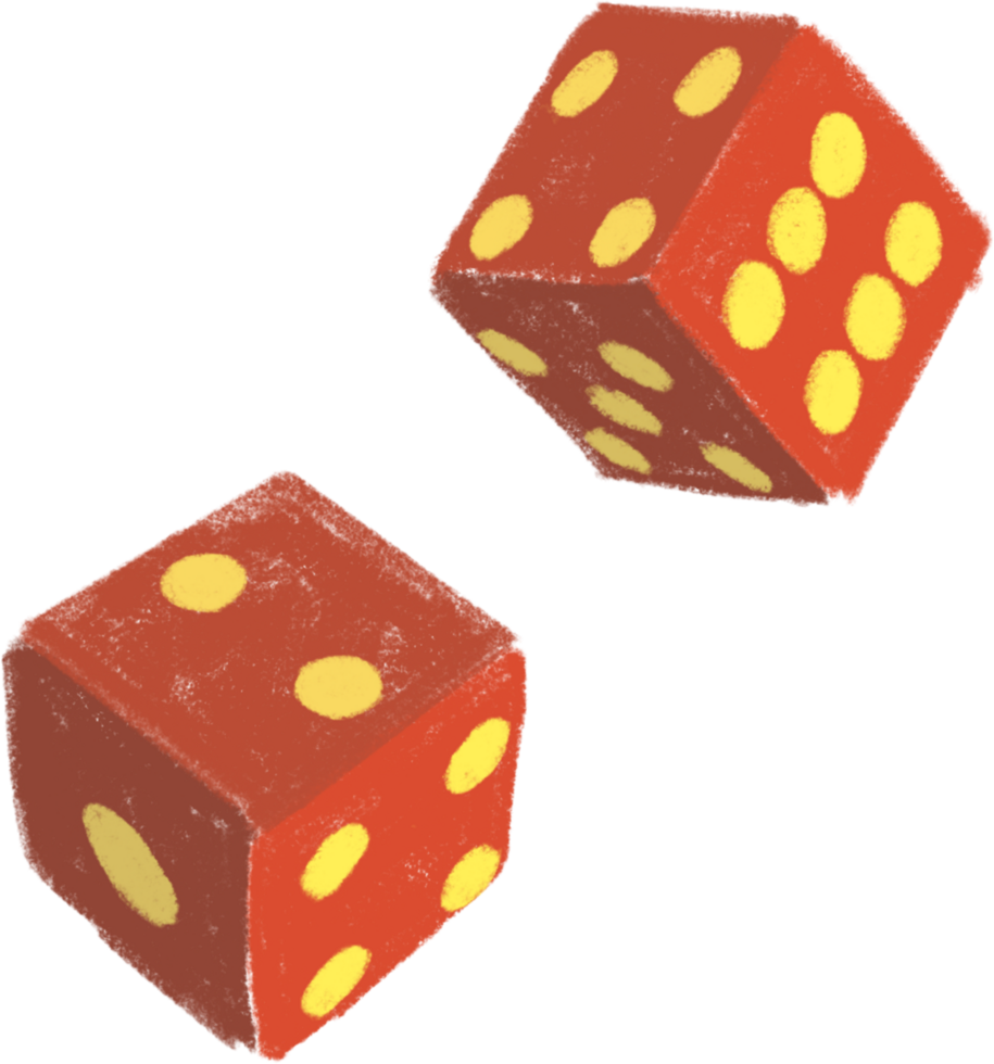 Two red dice with yellow dots on them png