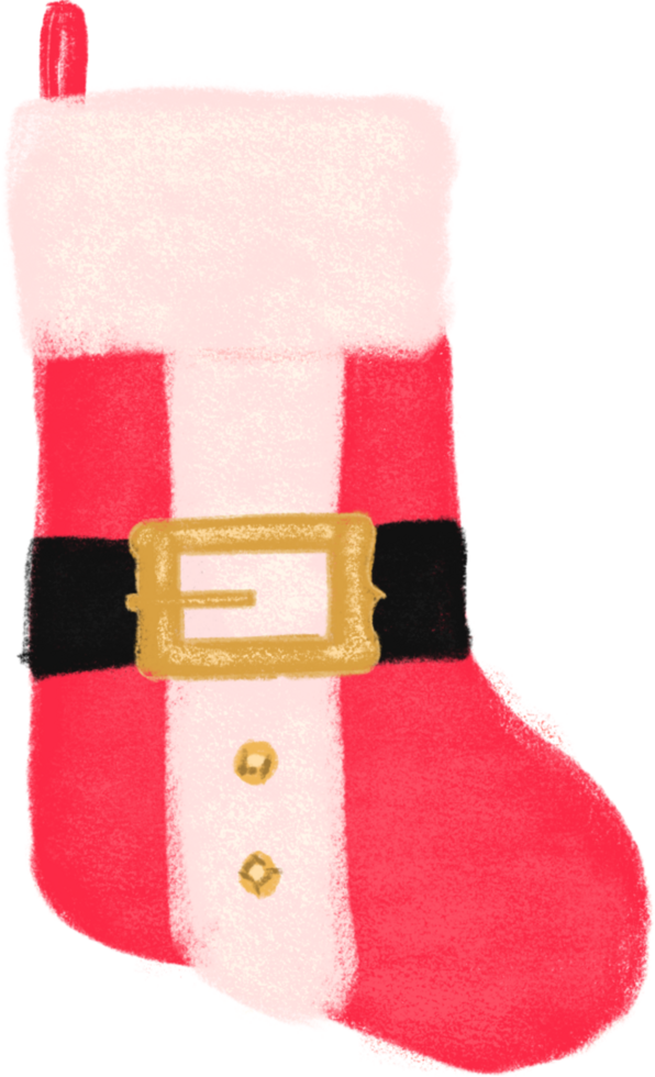 A red and white christmas stocking with a belt png
