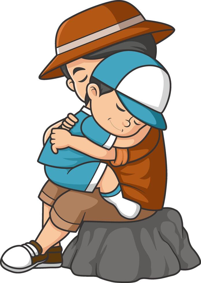 a father sits while hugging his son vector