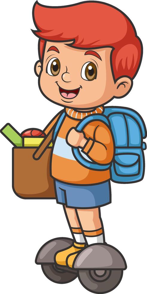 Happy Student Going to School on a gyro Scooter vector