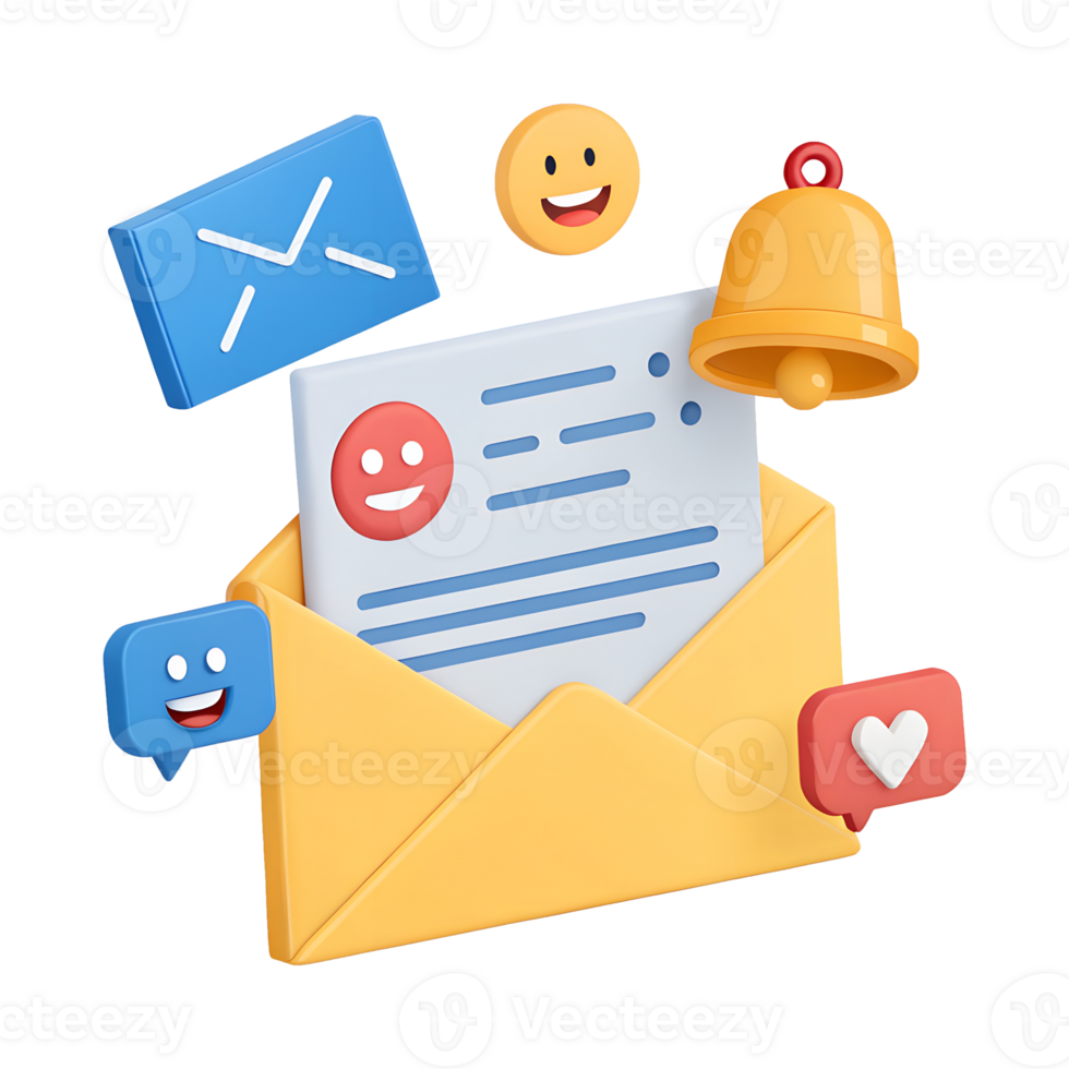 Happy Customer Feedback Email Notification 3D Render of Positive Online Message png