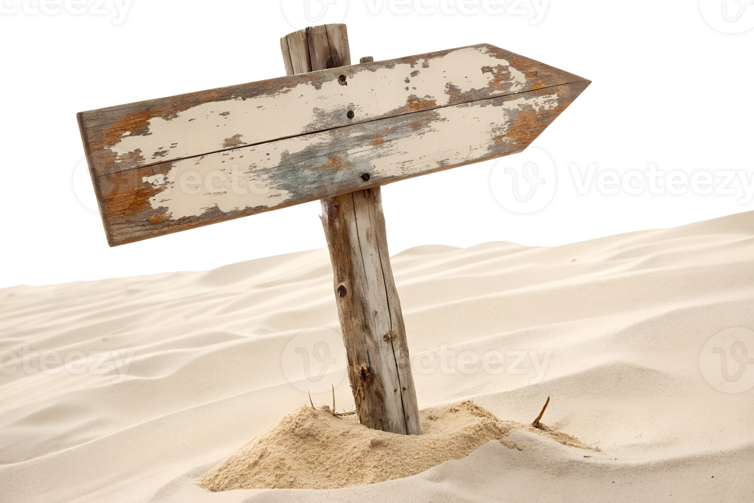 Weathered Wooden Signpost in Desert Sand Blank Arrow Directional Pointer png