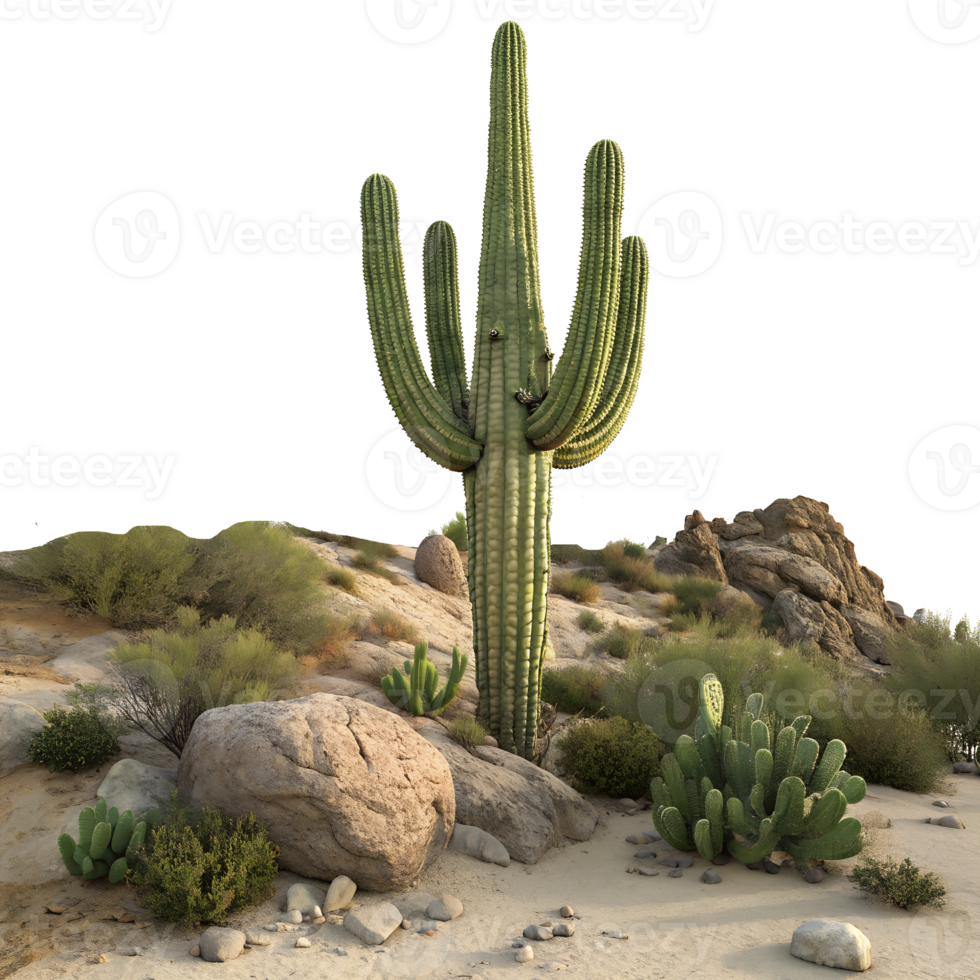 Majestic Saguaro Cactus in the Arizona Desert Landscape A stunning view of desert flora and fauna png