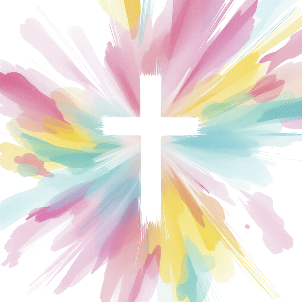 A cross painted in bright colors on a black background png