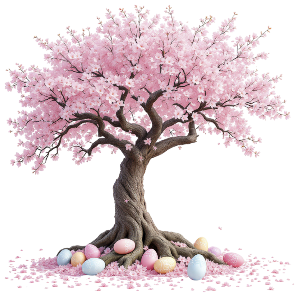 A tree with pink blossoms and eggs png