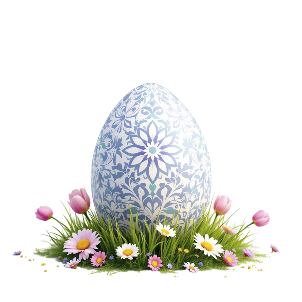 An easter egg with flowers and grass on a black background png