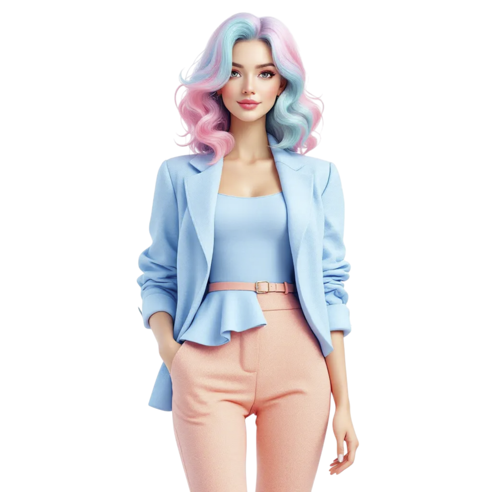 A woman with pink hair and blue jacket png